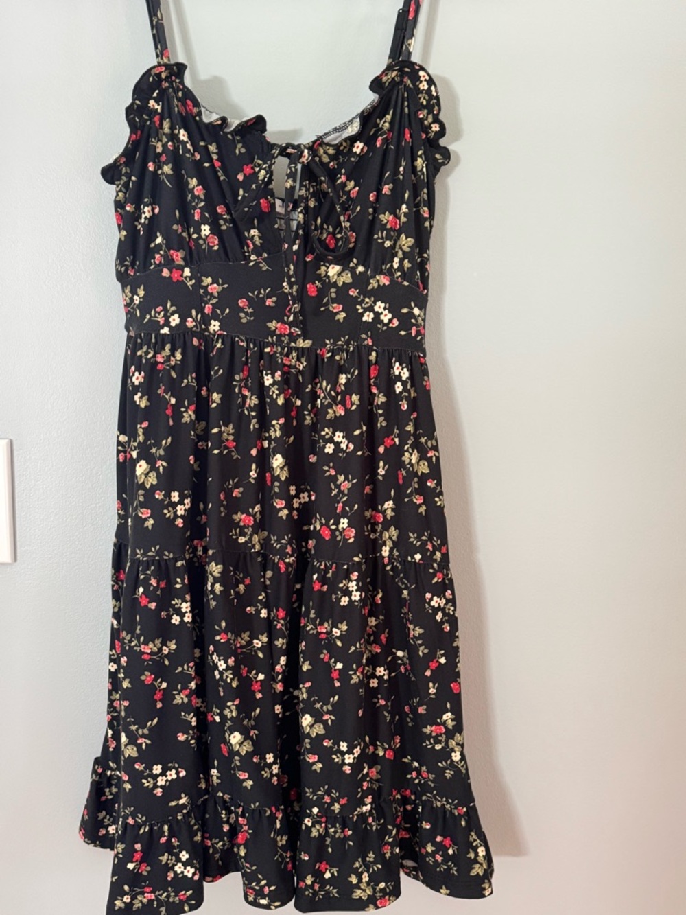 Ardene Black Floral Mini Dress with Red & Cream Accents